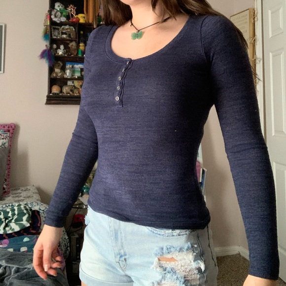 Y2K HOLLISTER TIGHT FITTED DARK BLUE LONG SLEEVE - Picture 1 of 3